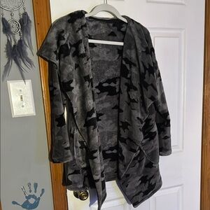 Fuzzy Camouflage Cardigan